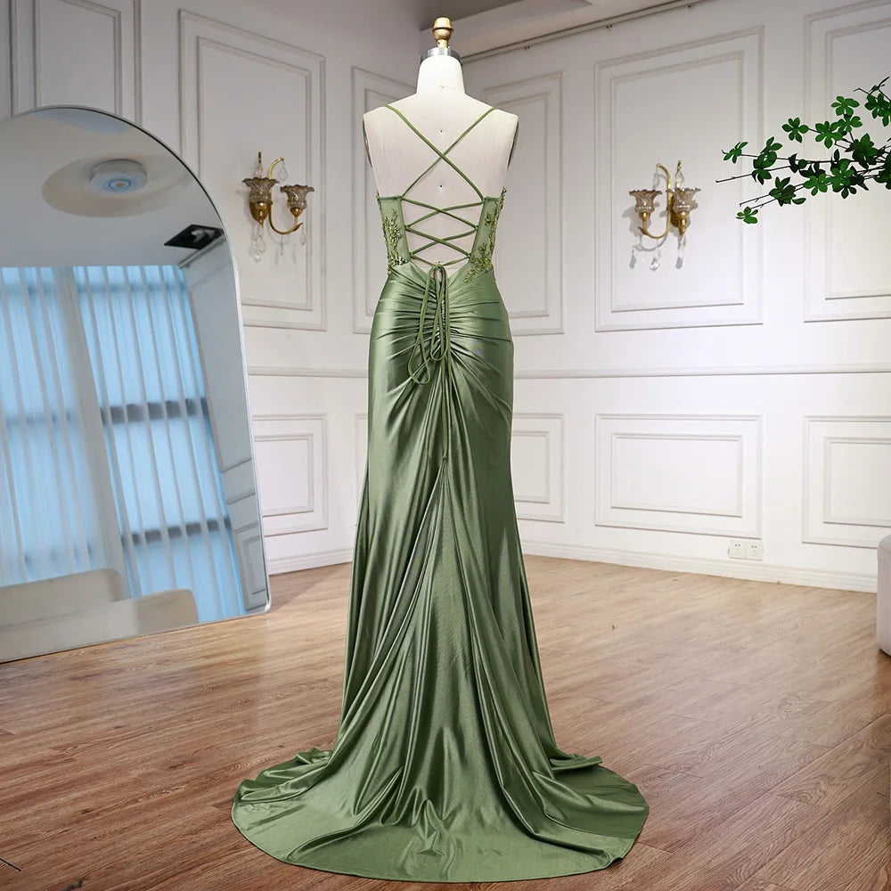 Luxury Sage Green Satin Prom Dress with Slit LA73032 - royal blue / 10 Luxury Sage Green Satin Prom Dress with Slit LA73032 - royal blue / 10