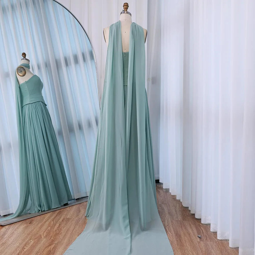 Elegant Turquoise Chiffon A-Line Evening Dress LA73012 - SERENE HILL