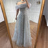 Glamorous Silver Gray Off-Shoulder Beaded Evening Dress LA73062 - SERENE HILL