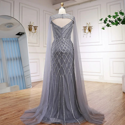 Luxury Nude Beaded Mermaid Evening Dress with Cape LA72814 - SERENE HILL