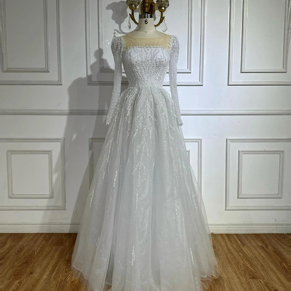 Luxury Dusty Pink Long Sleeves A-Line Evening Dress LA71915 - SERENE HILL