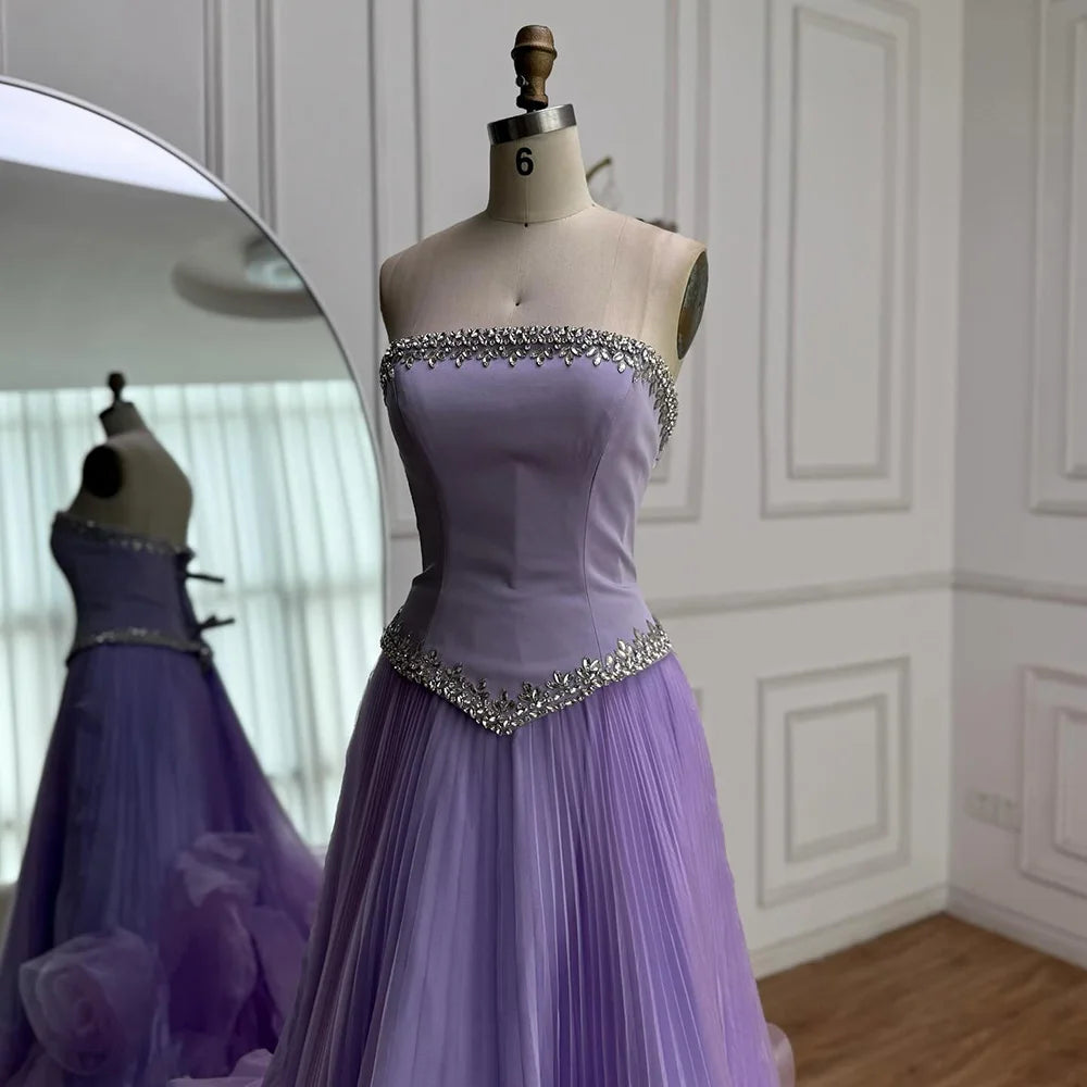Luxury Lilac Beaded Evening Dress with Floral Train LA72913A - SERENE HILL