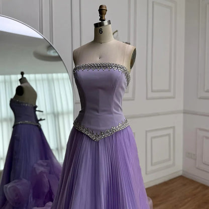 Luxury Lilac Beaded Evening Dress with Floral Train LA72913A - SERENE HILL