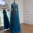 Luxury Arabic Blue Beaded Evening Dress with Cape Sleeves LA73187 - SERENE HILL