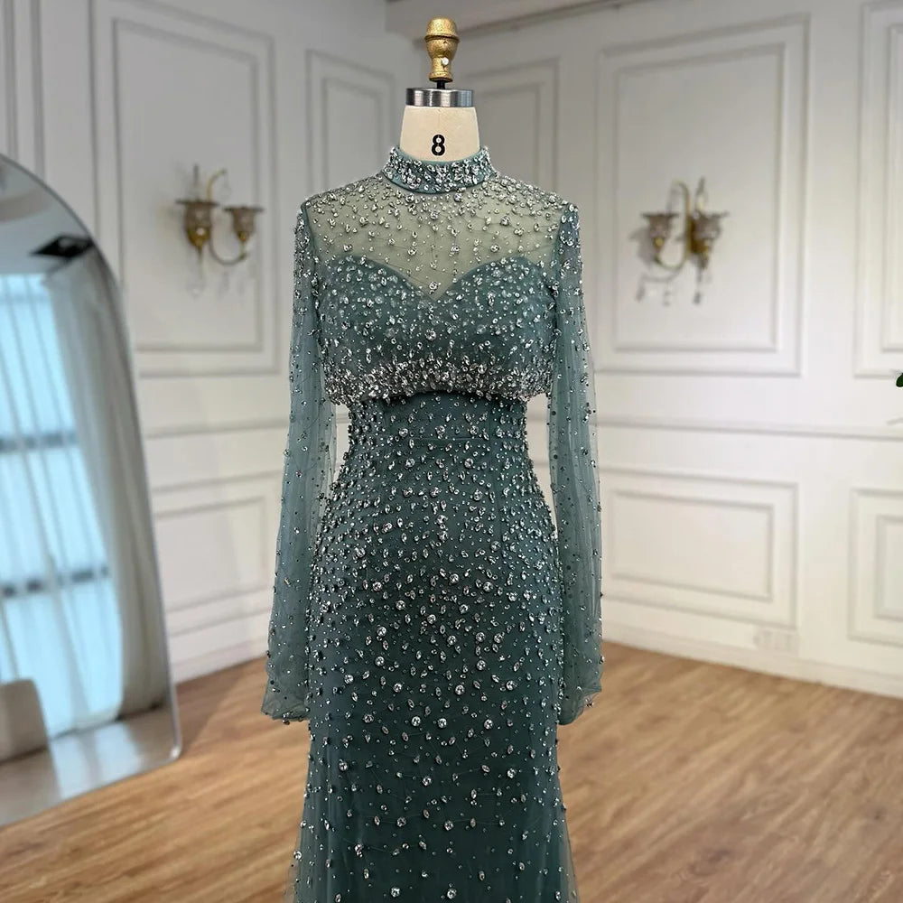 Luxury Turquoise Two Pieces Beaded Mermaid Evening Dress with Detachable Top LA73095 - SERENE HILL