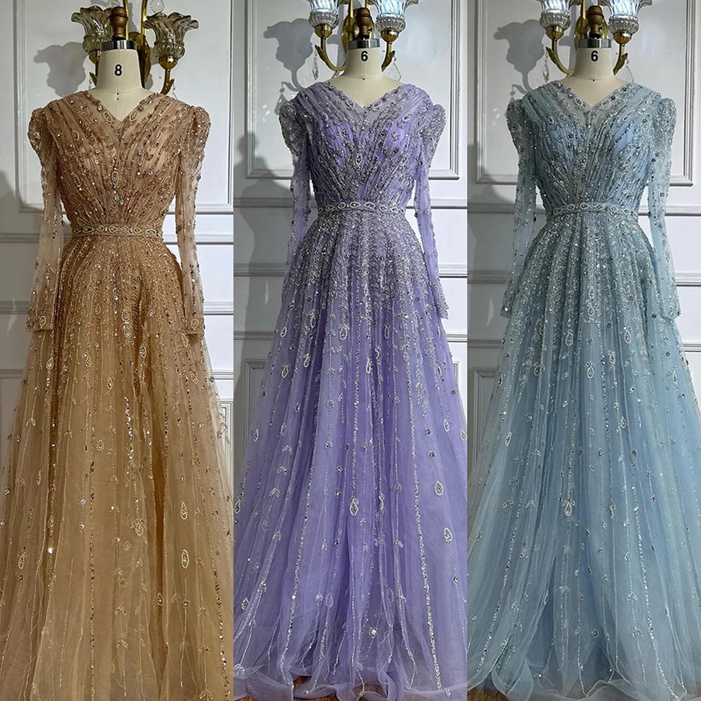Luxury Nude A Line Beaded Evening Dress for Formal Occasion LA71803D - SERENE HILL