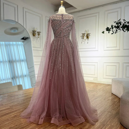 Luxury Caramel Beaded Evening Dress with Cape LA72994 - SERENE HILL