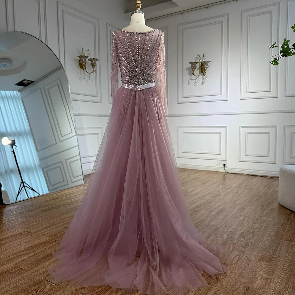 Luxury Nude Beaded Evening Dress with Detachable Overskirt LA73156 - SERENE HILL