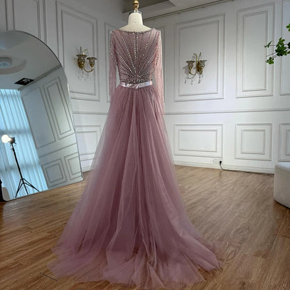 Luxury Nude Beaded Evening Dress with Detachable Overskirt LA73156 - SERENE HILL