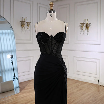 Black Beaded Classy Prom Dress with Spaghetti Straps LA73039 - SERENE HILL