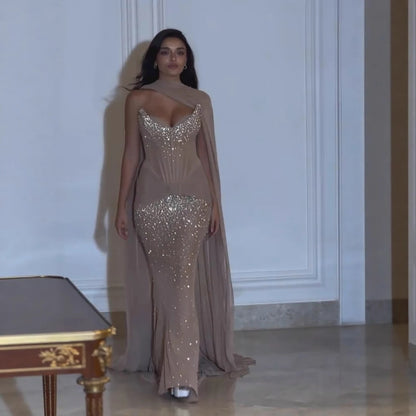 Luxury Arabic Nude Beaded Corset Evening Dress LA73343 - SERENE HILL