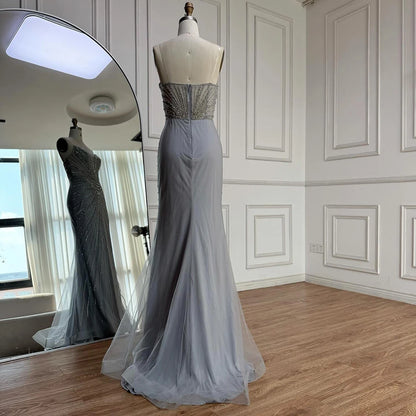 Luxury Nude Beaded Mermaid Evening Dress with Overskirt LA73182 - SERENE HILL