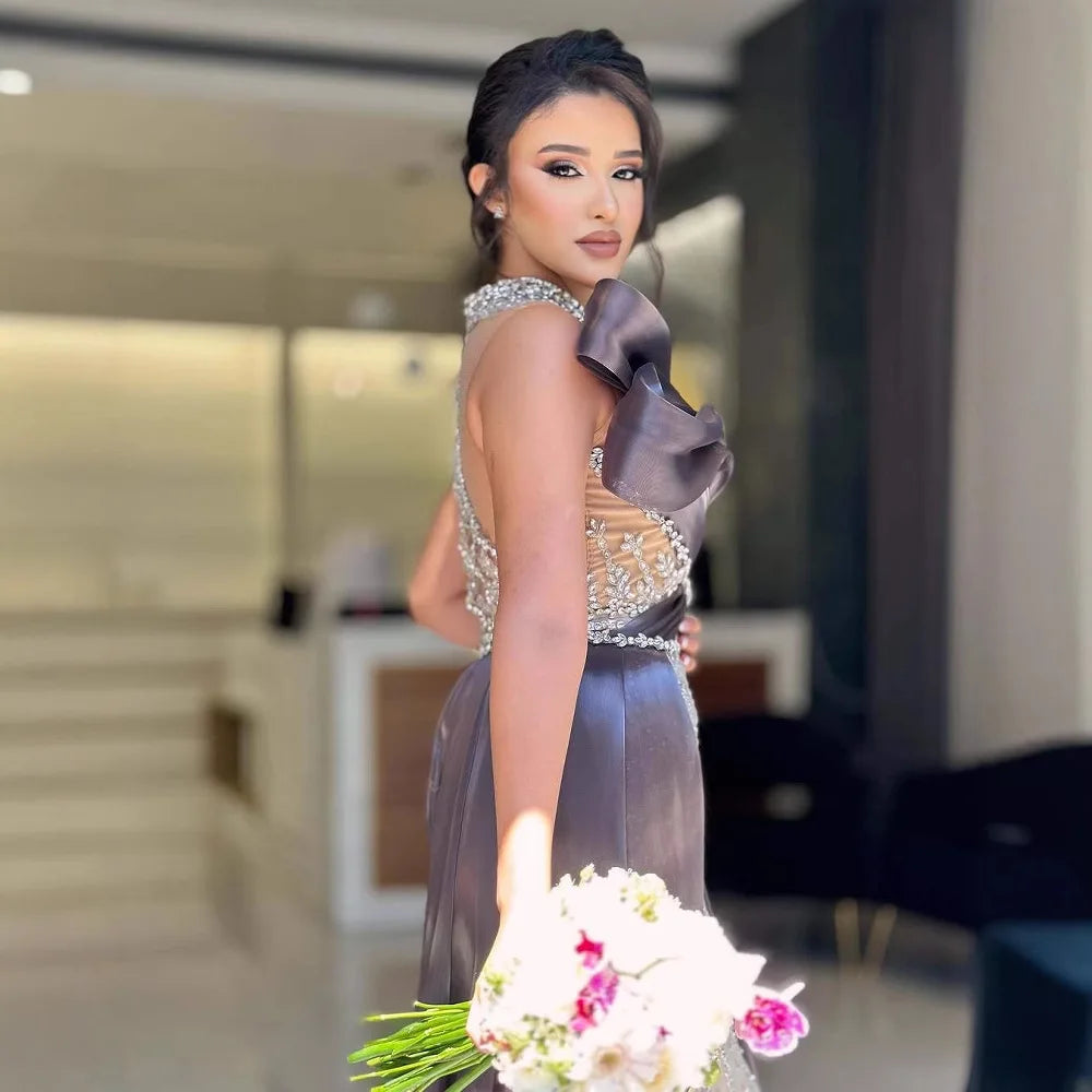 Luxury Beaded Arabic Evening Dress with Slit LA72769 - SERENE HILL