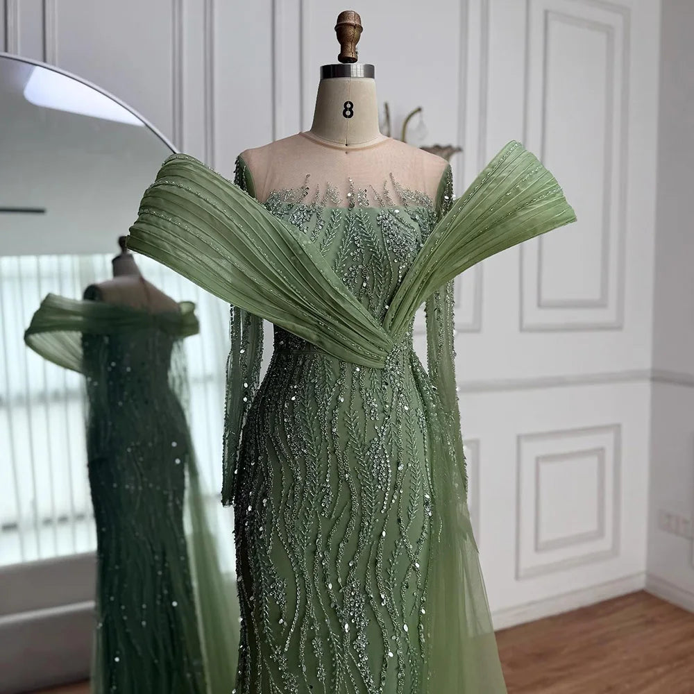 Elegant Sage Green Beaded Evening Dress with Flowing Hem LA72928 Pink / 14 Elegant Sage Green Beaded Evening Dress with Flowing Hem LA72928 Pink / 14