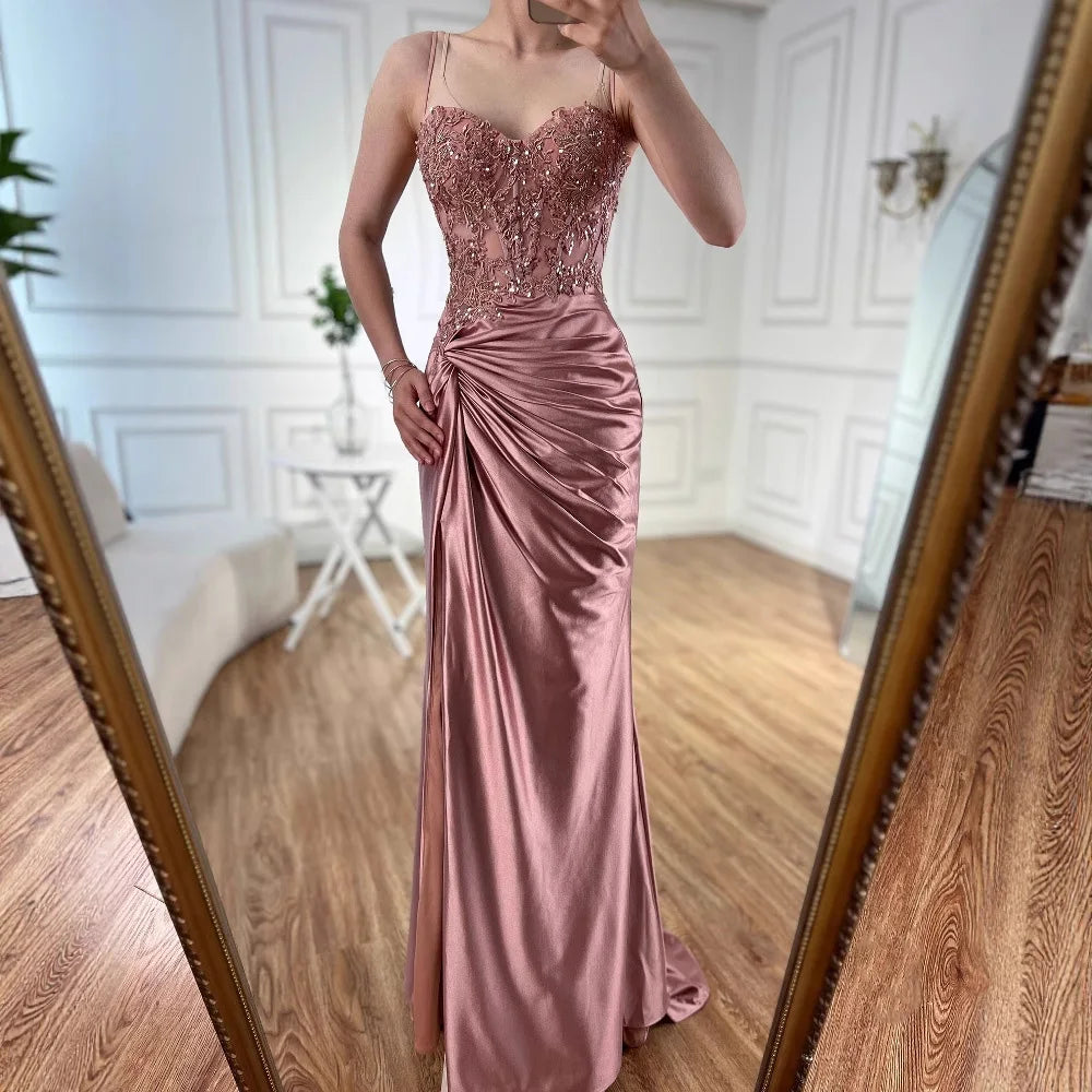 Luxury Sage Green Satin Prom Dress with Slit LA73032 - SERENE HILL