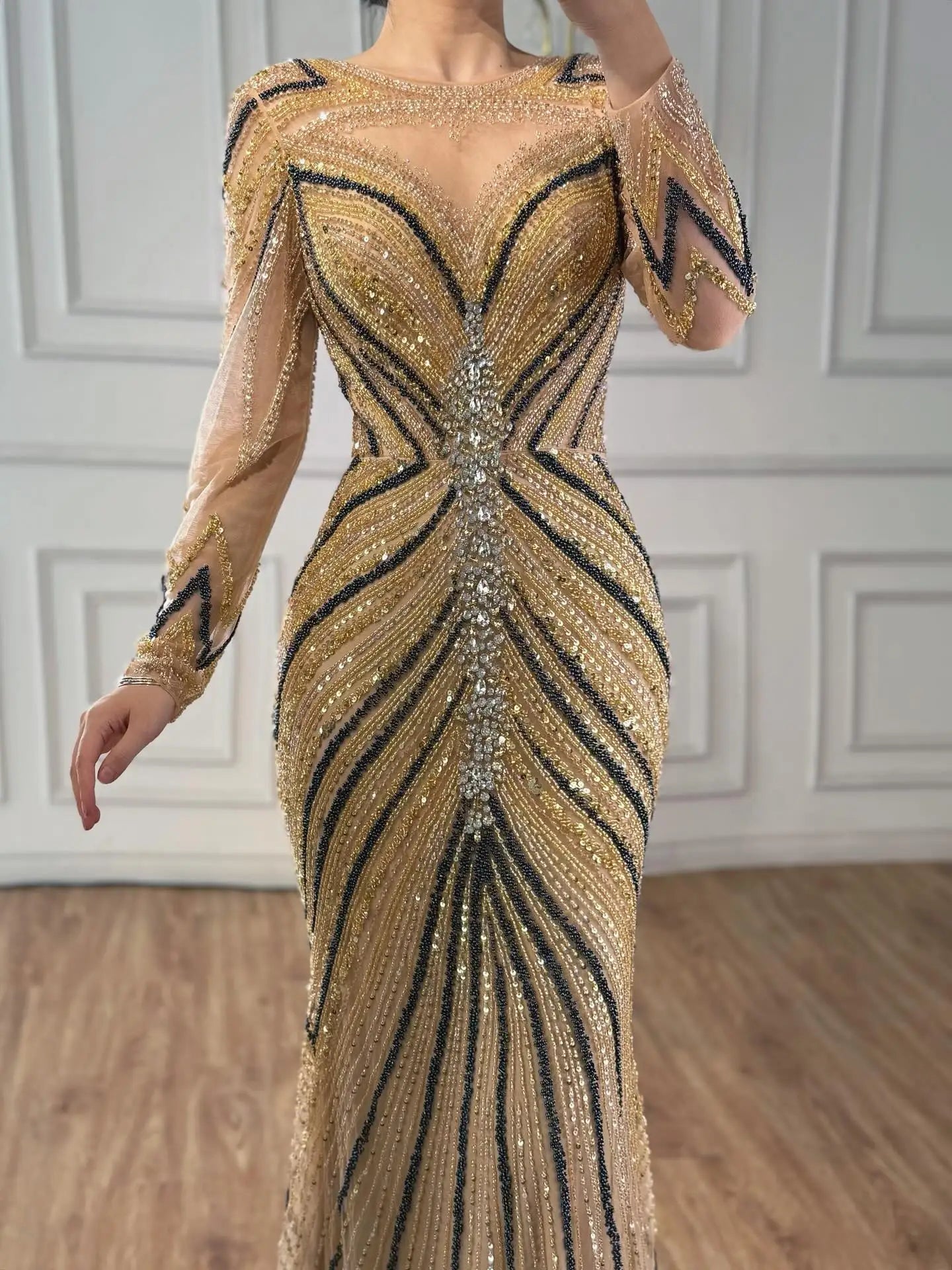 Luxury Pink Modest Dubai Mermaid Evening Dress Long Sleeevs 2026 LA73213 - SERENE HILL