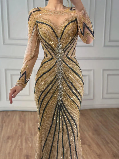 Luxury Pink Modest Dubai Mermaid Evening Dress Long Sleeevs 2026 LA73213 - SERENE HILL