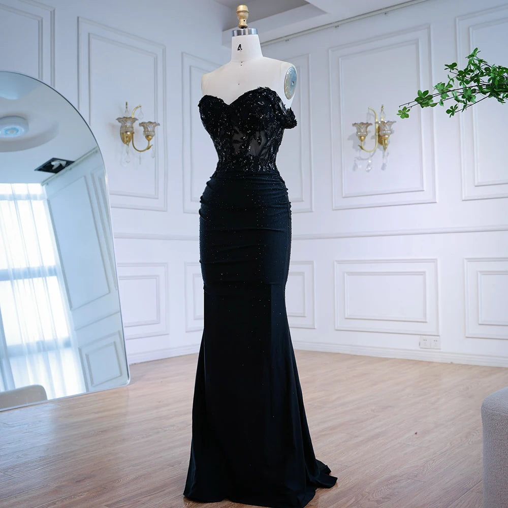 Classy Black Off-Shoulder Lace Prom Dress LA72999 - SERENE HILL