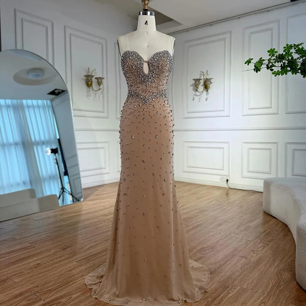 Luxury Nude Beaded Dress with Detachable Sleeves LA73065 - SERENE HILL