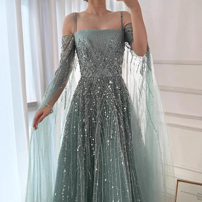 Luxury Caramel Evening Dress with Cape sleeves LA72957 - SERENE HILL