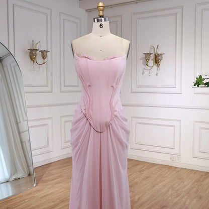 Pink Draped Satin Evening Dress with Rose Neck LA72946 - SERENE HILL