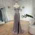 Silver Nude Beaded Tassel Boat Neck Mermaid Evening Dress with Split LA72391 - SERENE HILL
