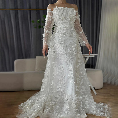 Pink Beaded Mermaid Evening Gown with Overskirt and Appliques LA72641 - SERENE HILL