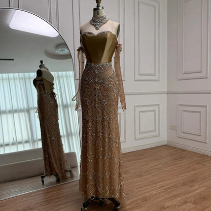 Luxury Beaded Evening Dress Sheer Long Gloves LA72929 - SERENE HILL