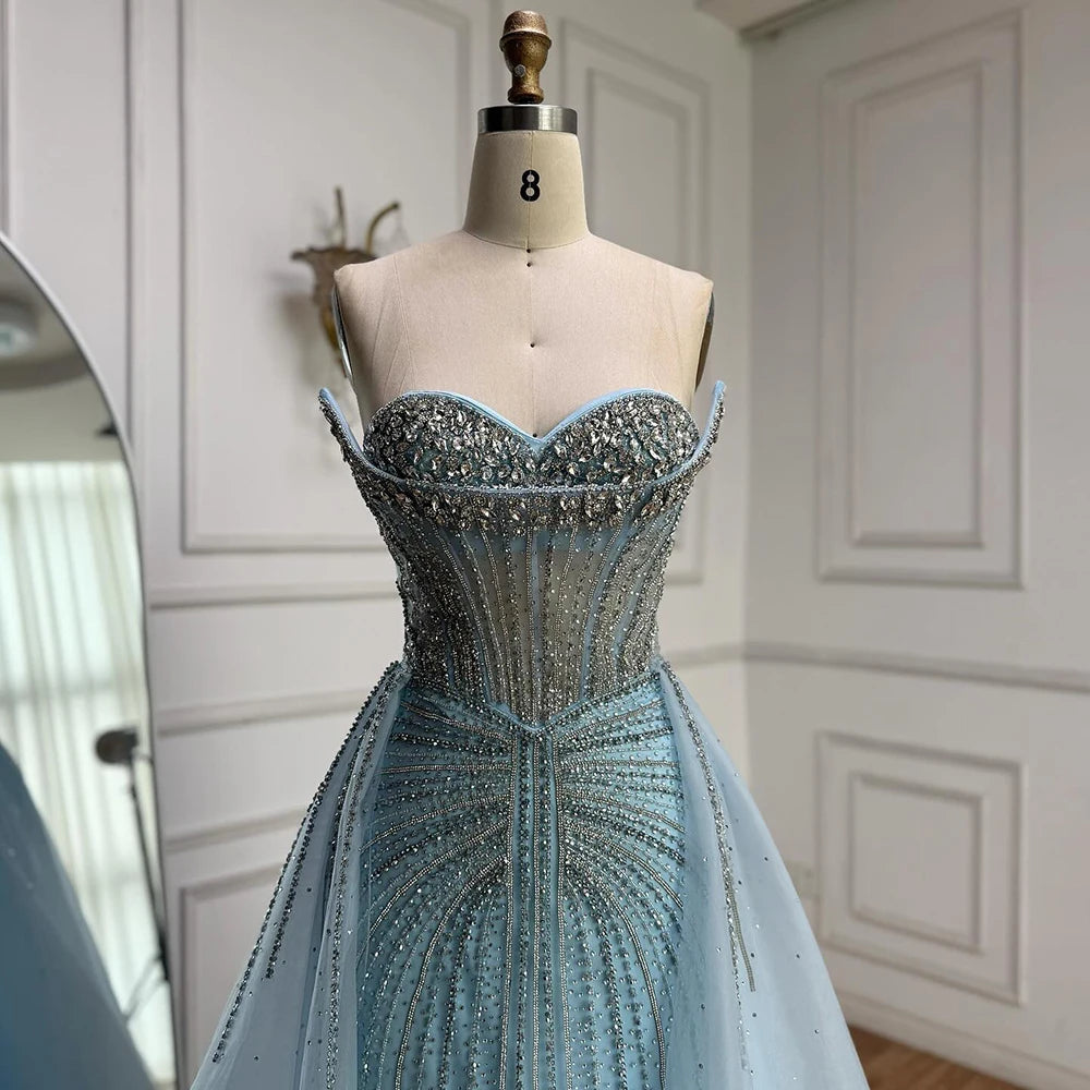 Luxury Dubai Nude Beaded Mermaid Evening Dress with Overskirt LA72811 - SERENE HILL