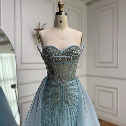Luxury Dubai Nude Beaded Mermaid Evening Dress with Overskirt LA72811 - SERENE HILL