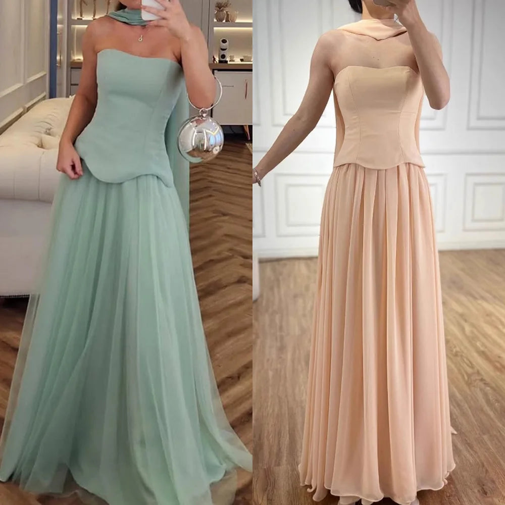 Elegant Turquoise Chiffon A-Line Evening Dress LA73012 - SERENE HILL