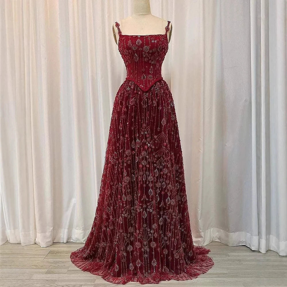 Luxury Sage Green Beaded A-Line Spaghetti Strap Evening Dress LA72805 - SERENE HILL