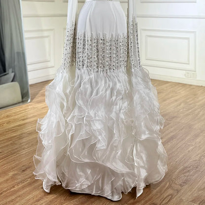 Elegant Nude Beaded Evening Dress with Cape Sleeves LA72317C - SERENE HILL