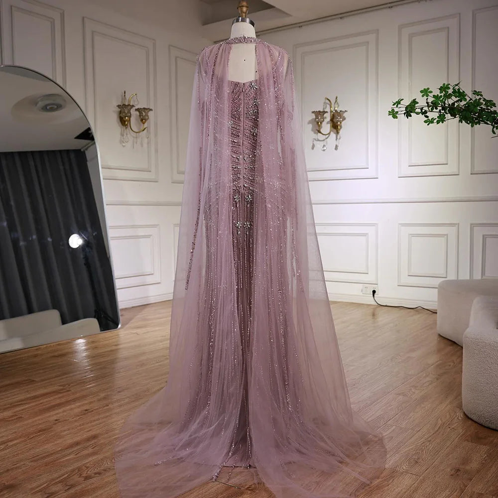 Luxury Caramel Mermaid Evening Dress with Cape Sleeves LA73052 - SERENE HILL