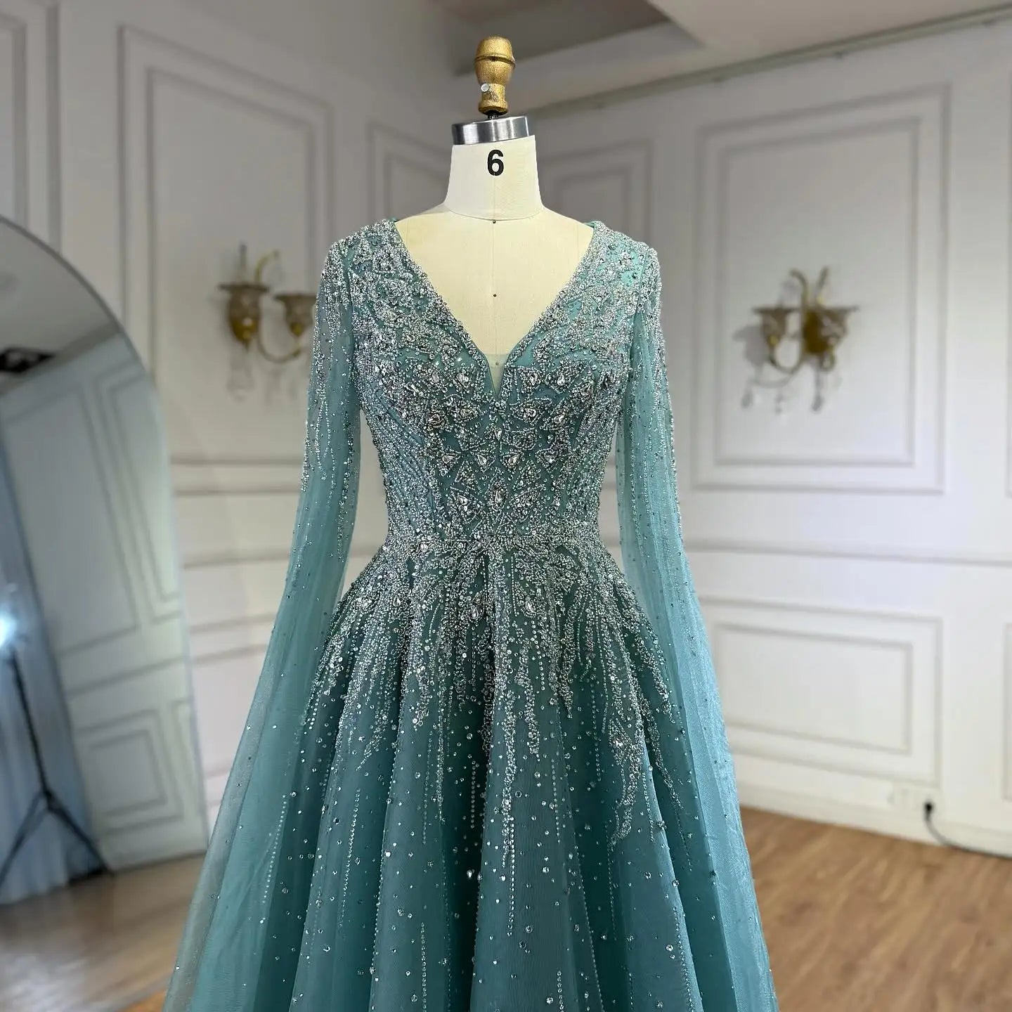 Luxury Caramel Dubai Evening Dress with Cape LA73269 - SERENE HILL