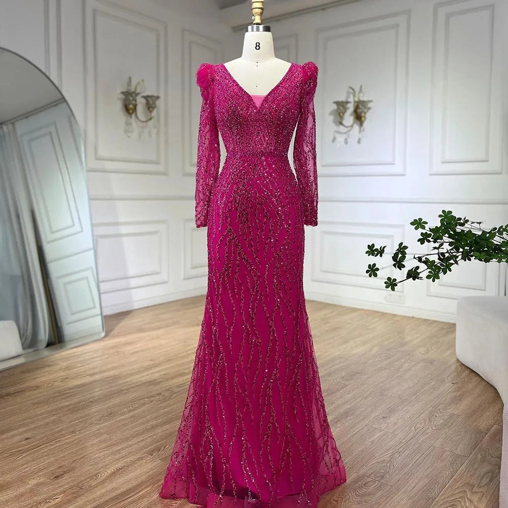 Luxury Blue Arabic Mermaid Beaded Evening Dress LA71931 - SERENE HILL