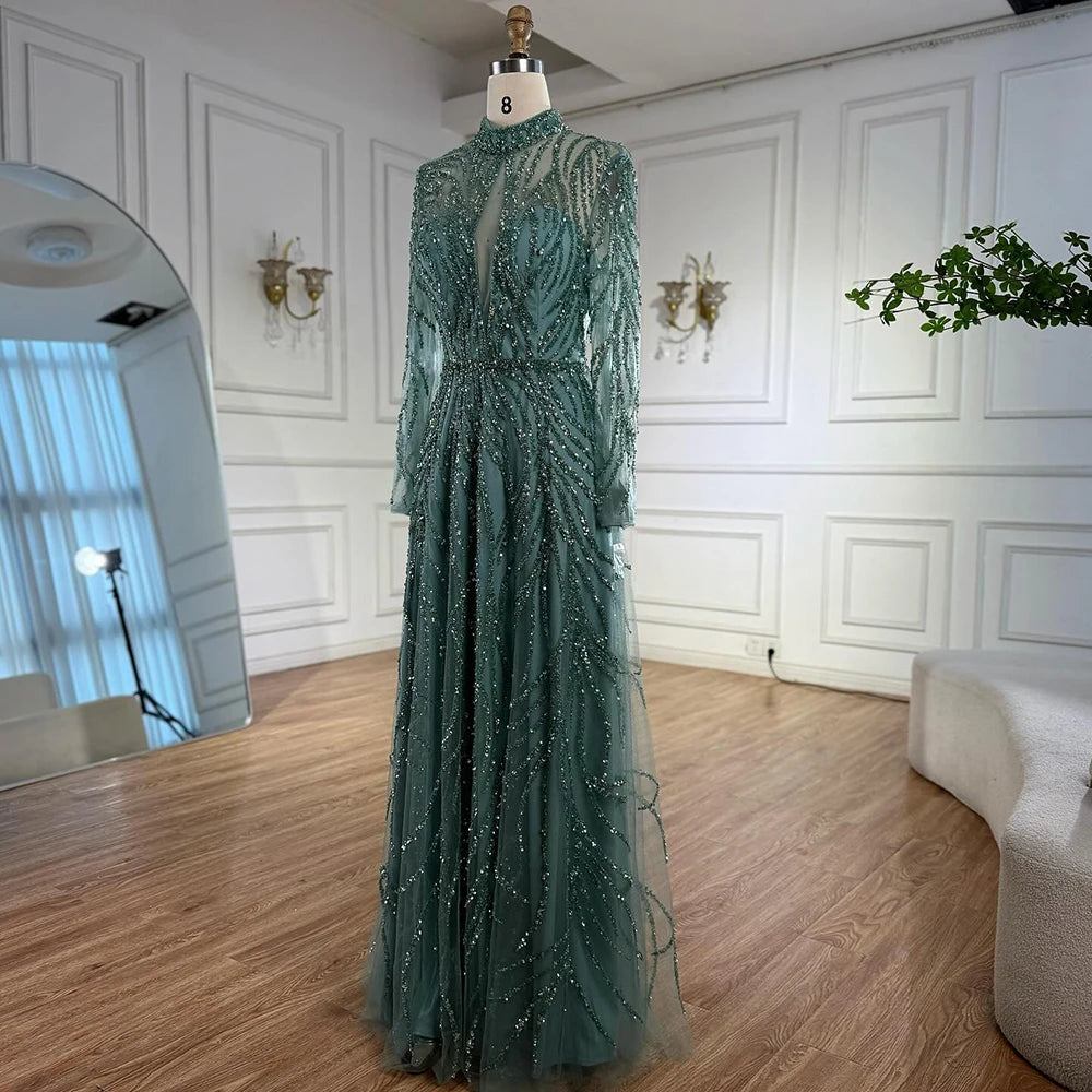 Elegant High Neck A-Line Beaded Evening Dress LA71682A - SERENE HILL