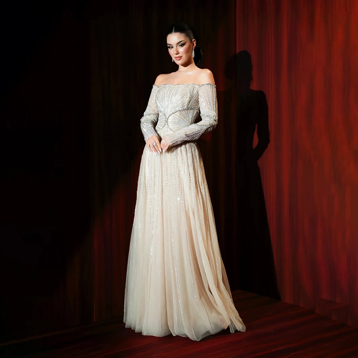 Luxury Beige Arabic A-Line Evening Dress 2026 For Wedding Party LA73333 - SERENE HILL
