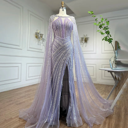 Luxury Crystal Yellow Evening Dress with Cape Sleeves LA72085 - SERENE HILL