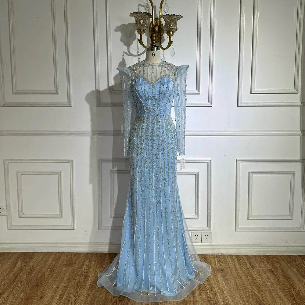 Luxury Dubai Pink Elegant Pearls Beaded Mermaid Evening Dress LA72826 - SERENE HILL