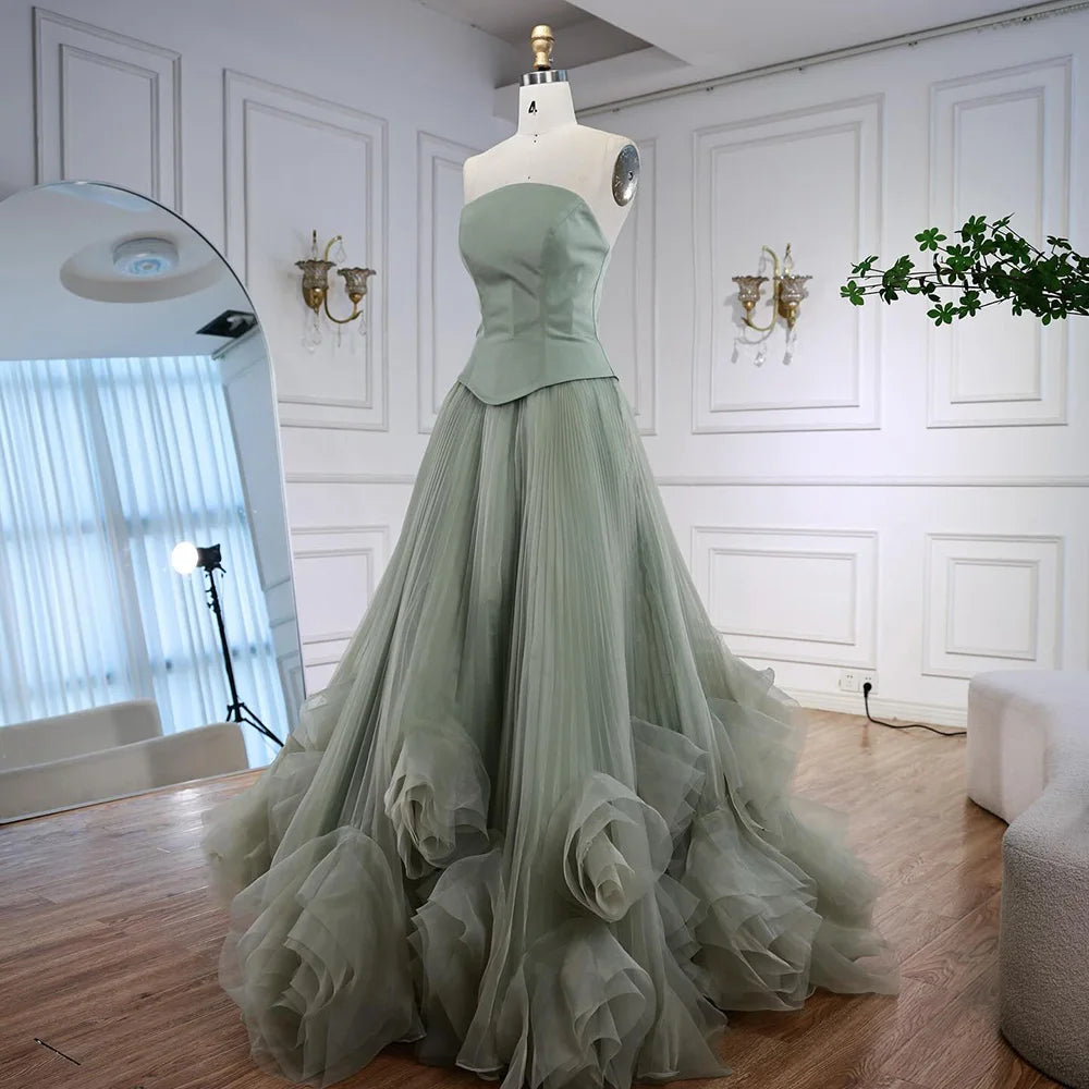 Elegant Sage Green 3D Flowers A Line Evening Dresses Gowns LA72913 - SERENE HILL