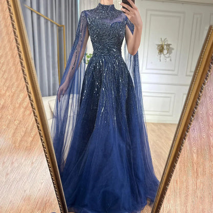 Serene Hill Caramel Luxury Evening Dresses with Cape Sleeves A-Line Beaded Lace Gown For Women&