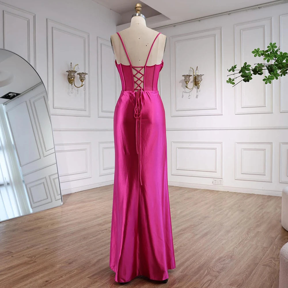 Pink Mermaid Sweetheart Ruched Silk Satin Evening Dress LA73153 - SERENE HILL