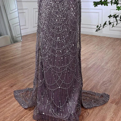 Luxury Beaded Gown With Cape Sleeves LA72160A - SERENE HILL