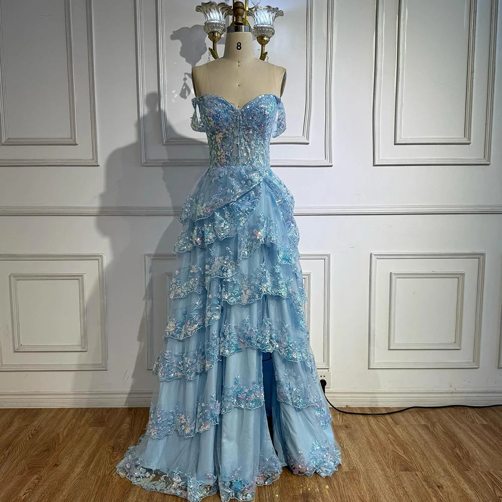 SERENE HILL A-Line/Princess Tulle Lace er Court Train Prom Dress With Ruffles Sequins LA72586 - SERENE HILL