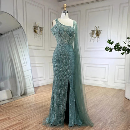 Serene Hill Arabic Dubai Black Long Cloak Mermaid Beaded Luxury Evening Dresses Gowns for Women Wedding Party 2025 LA72296 - SERENE HILL