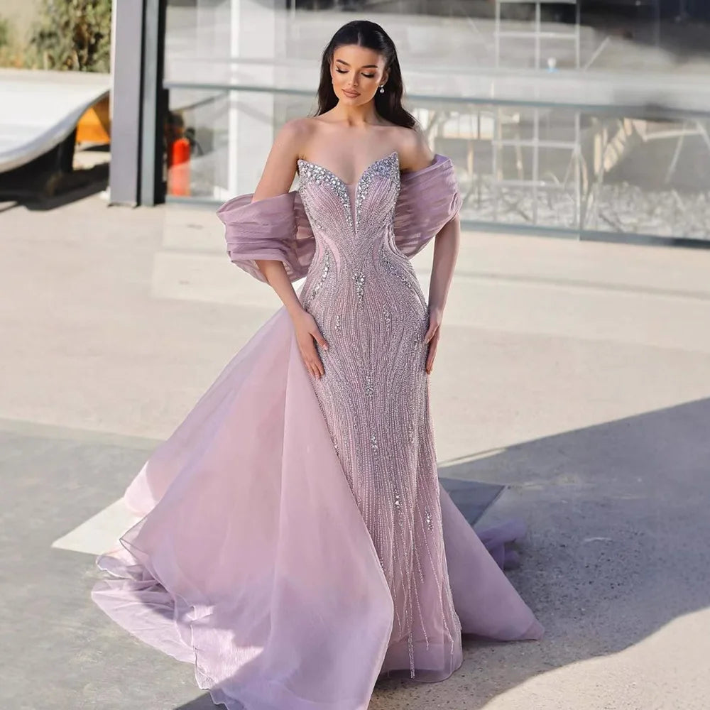 Luxury Designer Pink Mermaid Evening Dress with Big Bow LA73061 - SERENE HILL