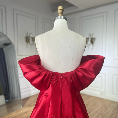 Luxury Dubai Saudi Arabia Elegant Off-Shoulder Wine Red A Line Evening Dress with Appliques Gown for Formal Occasion LA72778 - SERENE HILL