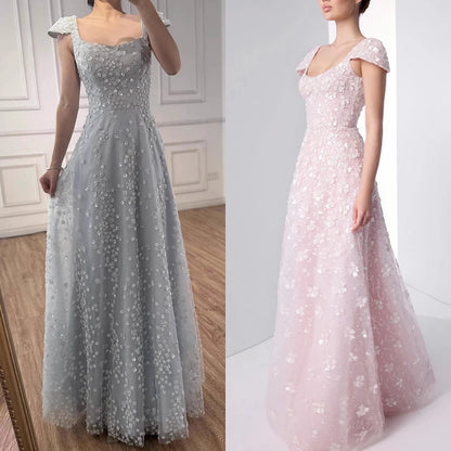 Luxury Pink Floral Appliqué Evening Dress with Open Back 2025 LA73119 - SERENE HILL
