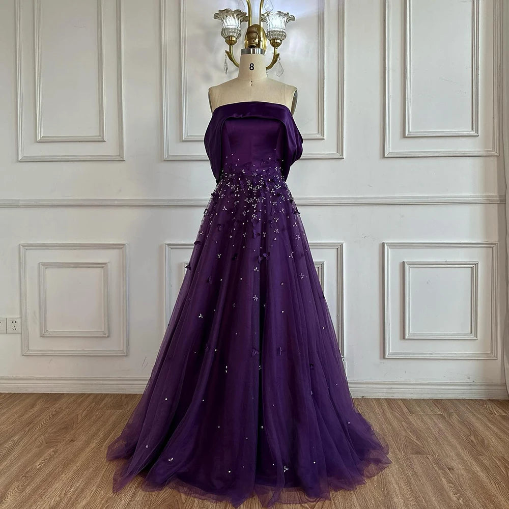 Arabia Peach Off the Shoulder A Line Satin Appliques Evening Dress Gown LA72830 - SERENE HILL